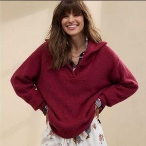 Aerie Burgundy Red Henley Sweater